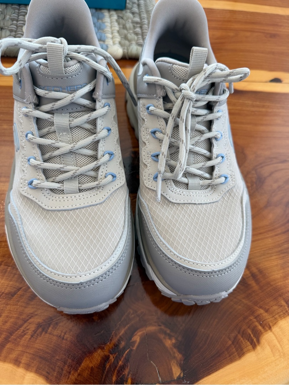 Skechers Light Gray and Pale Blue Women's Lace-Up Sneakers Waterproof